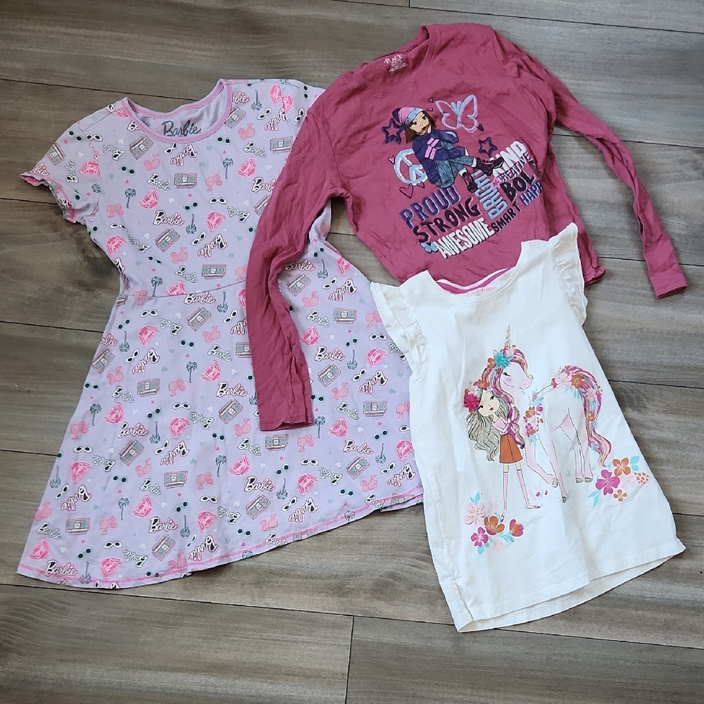 3 Pc Girl Lot Barbie Pink and White Graphic Apparel